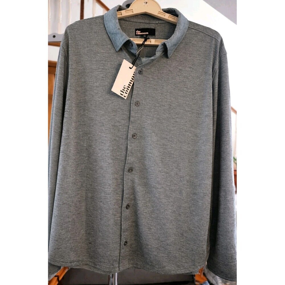 The Commons Stitch Fix NWT Sz XL Grey Casual Button Up Shirt Linen Blend CR80